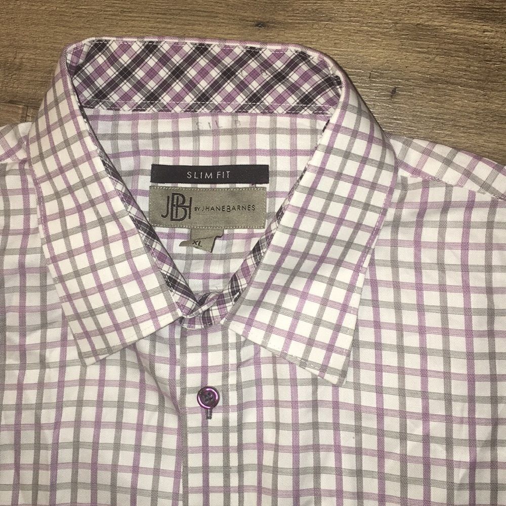 Jhane Barnes Purple Check Plaid LS Slim fit shirt